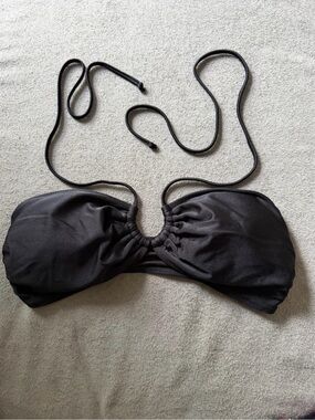 Black Ruched Bandeau Halter Bikini Top